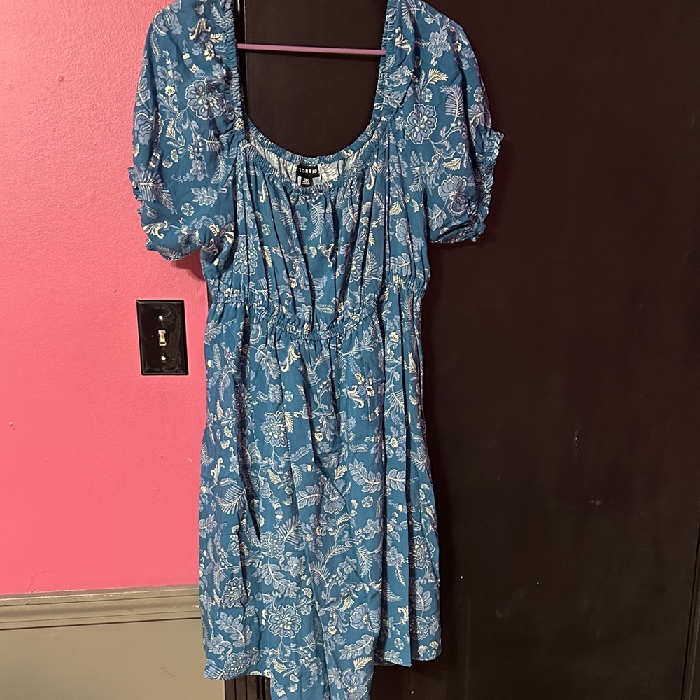 torrid Teal Floral Smocked Neck Dress